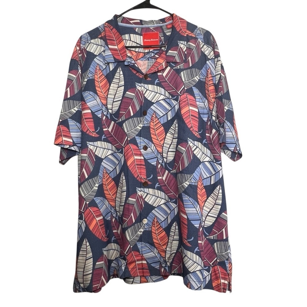 Tommy Bahama Shirt Mens Size XXL Silk Leaf Print SS Button Up Resort Camp